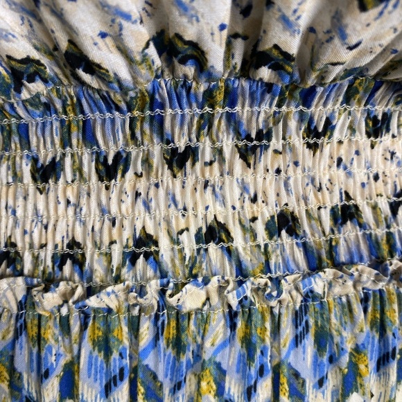 Misa Long Sleeve Maxi Dress Smocked Waist Blue White Geometric Print - Picture 4 of 10